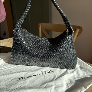 Massimo Dutti Black Woven Croissant Bag